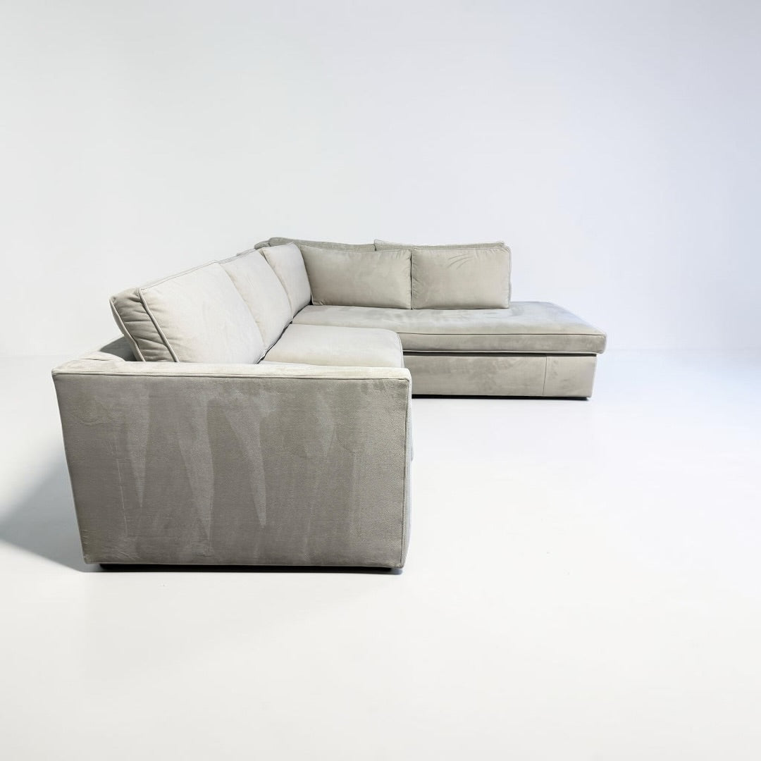 West Elm Harris 106” L Shape Sofa Chaise Sectional Down Blend in Stone Performance Velvet