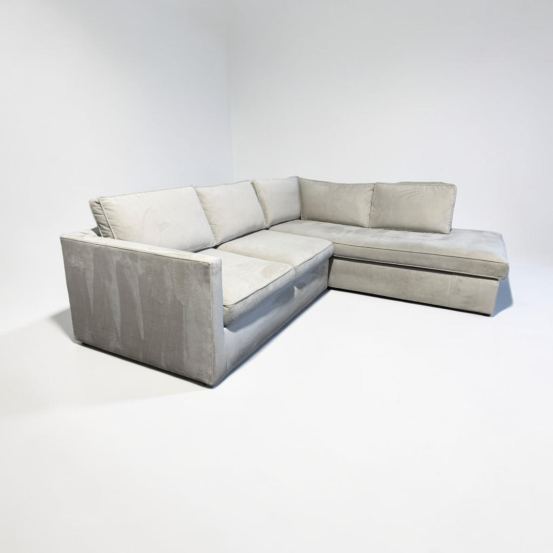 West Elm Harris 106” L Shape Sofa Chaise Sectional Down Blend in Stone Performance Velvet