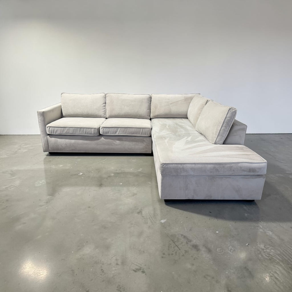 West Elm Harris 106” L Shape Sofa Chaise Sectional Down Blend in Stone Performance Velvet