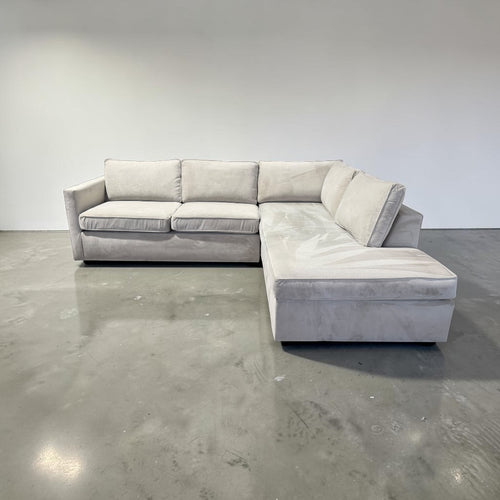 West Elm Harris 106” L Shape Sofa Chaise Sectional Down Blend in Stone Performance Velvet