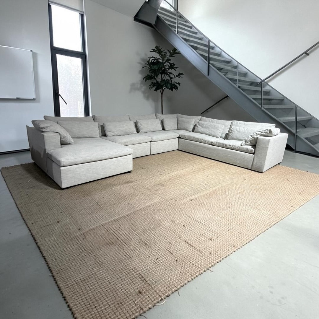 West Elm Harmony 158" U-Shape Sleeper Sectional in Frost Gray Linen Weave