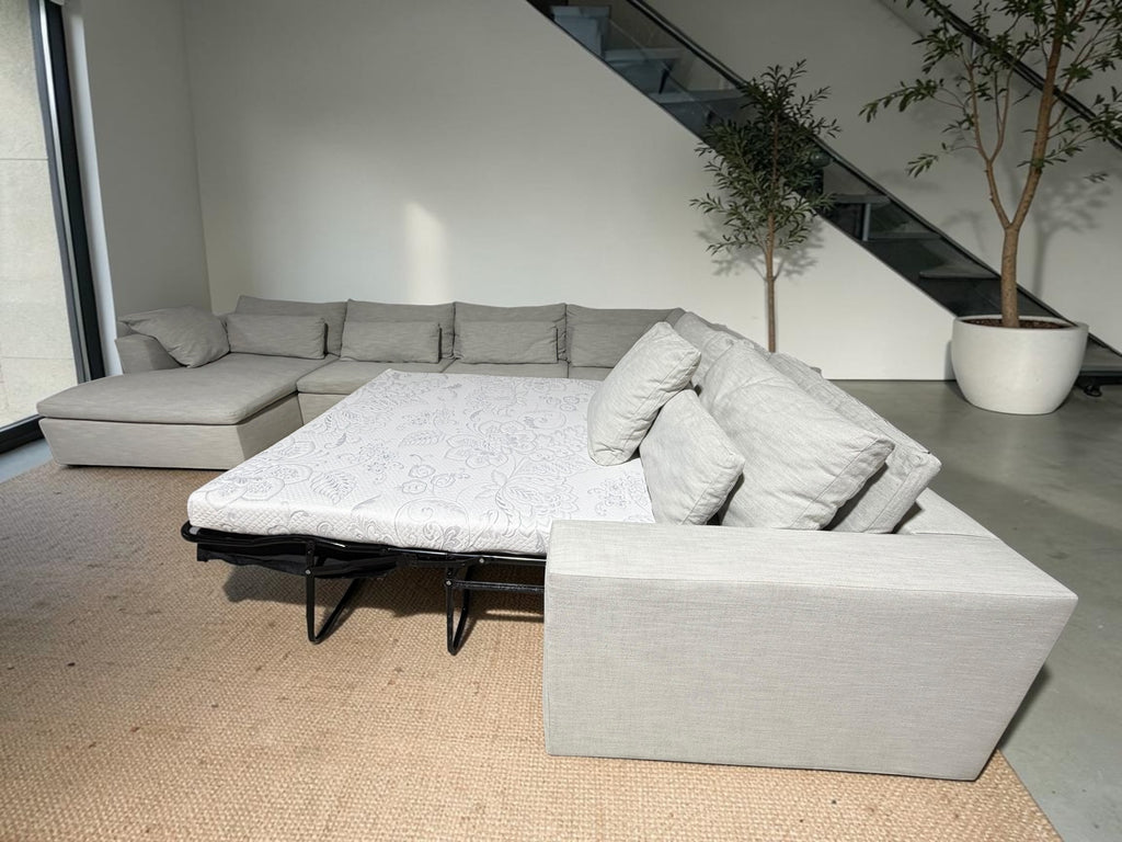 West Elm Harmony 158" U-Shape Sleeper Sectional in Frost Gray Linen Weave