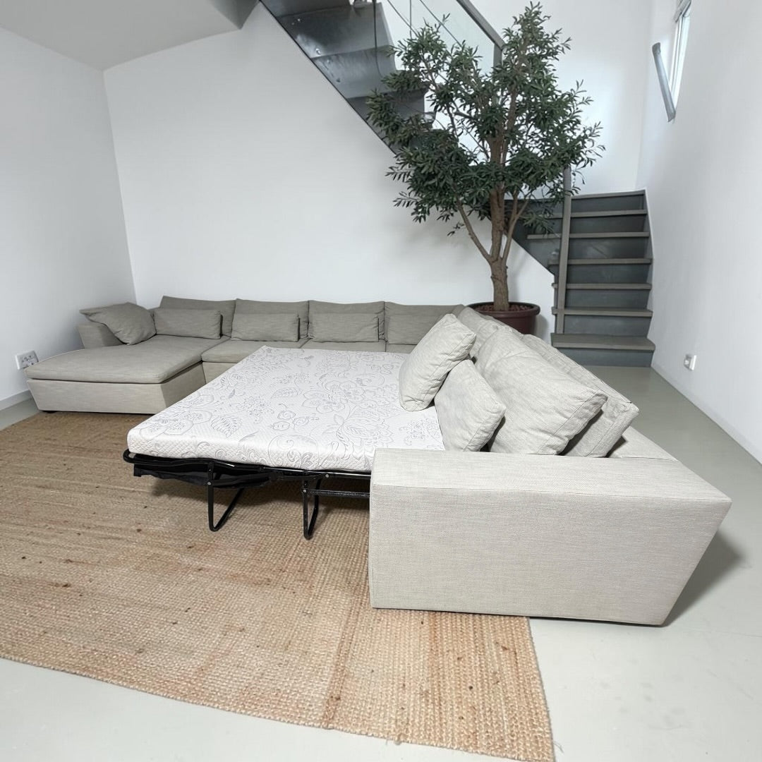West Elm Harmony 158" U-Shape Sleeper Sectional in Frost Gray Linen Weave
