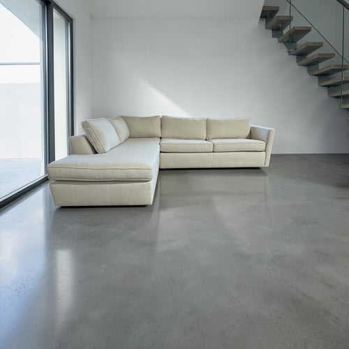 West Elm Harris 114” 2-Piece Sleeper Sofa w/ Bumper Chaise Sectional in Alabaster Performance Basketweave