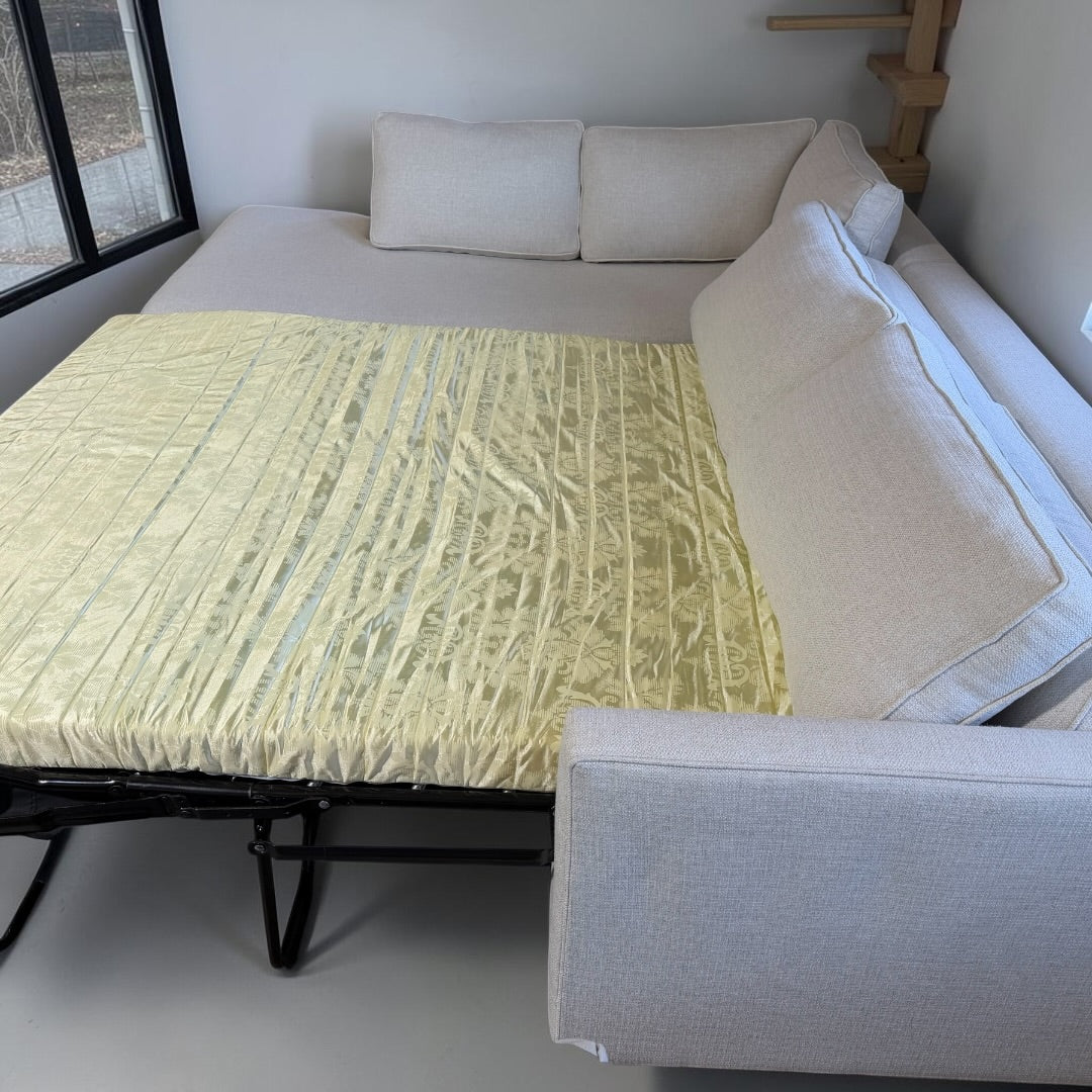 West Elm Harris 114” 2-Piece Sleeper Sofa w/ Bumper Chaise Sectional in Alabaster Performance Basketweave
