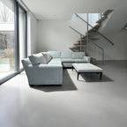 Crate & Barrel Axis113” 2 Piece, L Shape XL Deep Sofa Sectional w/ Ottoman, Down Blend Cushions in Synergy Haze Chenille
