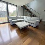 Crate & Barrel Axis113” 2 Piece, L Shape XL Deep Sofa Sectional w/ Ottoman, Down Blend Cushions in Synergy Haze Chenille