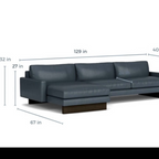 Room & Board Pierson 129” Leather, 2 Piece Sofa Chaise Sectional, Down Blend in Vento Cadet Leather