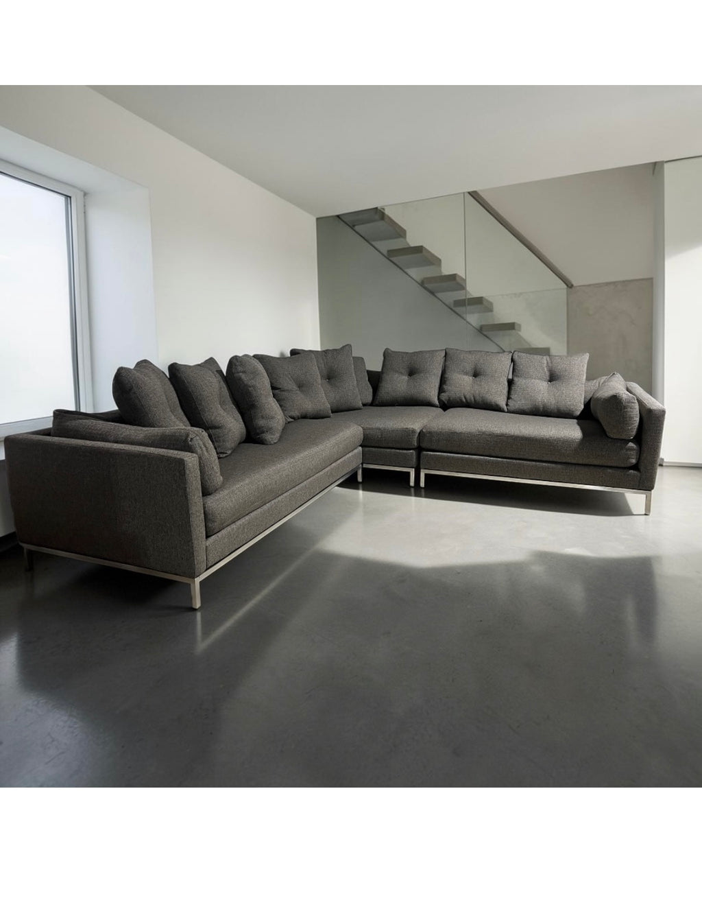 Restoration Hardware Cordoba 139” x 118” 3 Piece, XL wide Sofa Sectional, Heavy Down Blend Cushions in Charcoal Performance Linen Basketweave