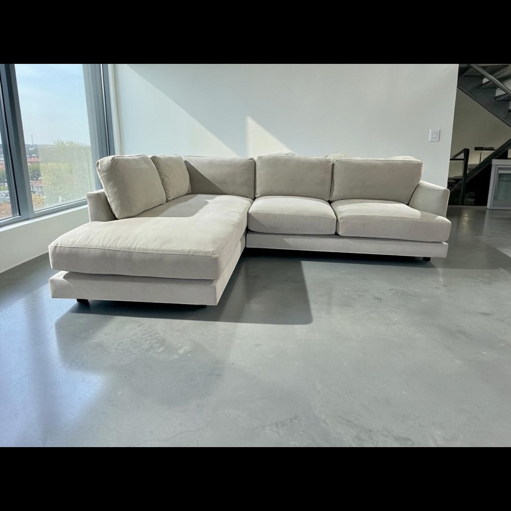 West Elm Haven 108” 2-Piece Bumper Chaise Sectional, Heavy Down Blend Cushions in Natural Washed Canvas