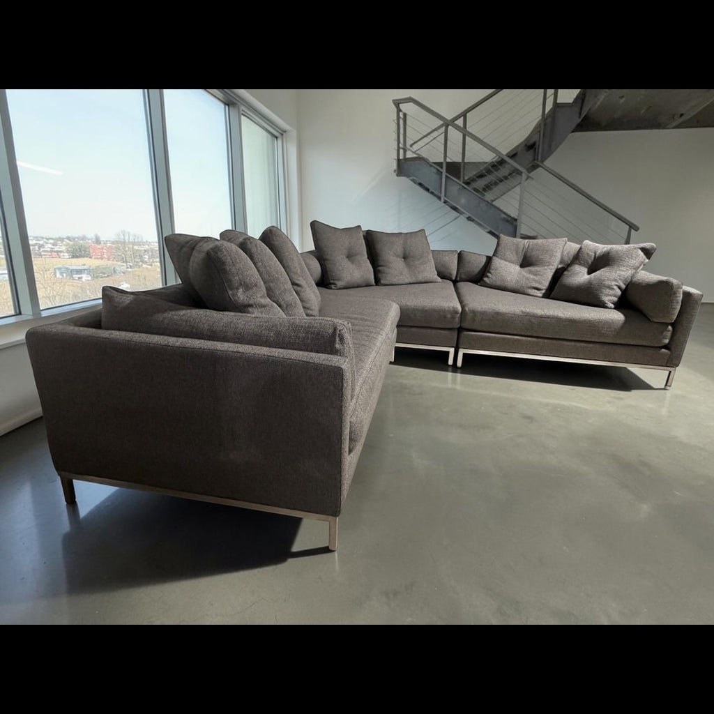 Restoration Hardware Cordoba 139” x 118” 3 Piece, XL wide Sofa Sectional, Heavy Down Blend Cushions in Charcoal Performance Linen Basketweave