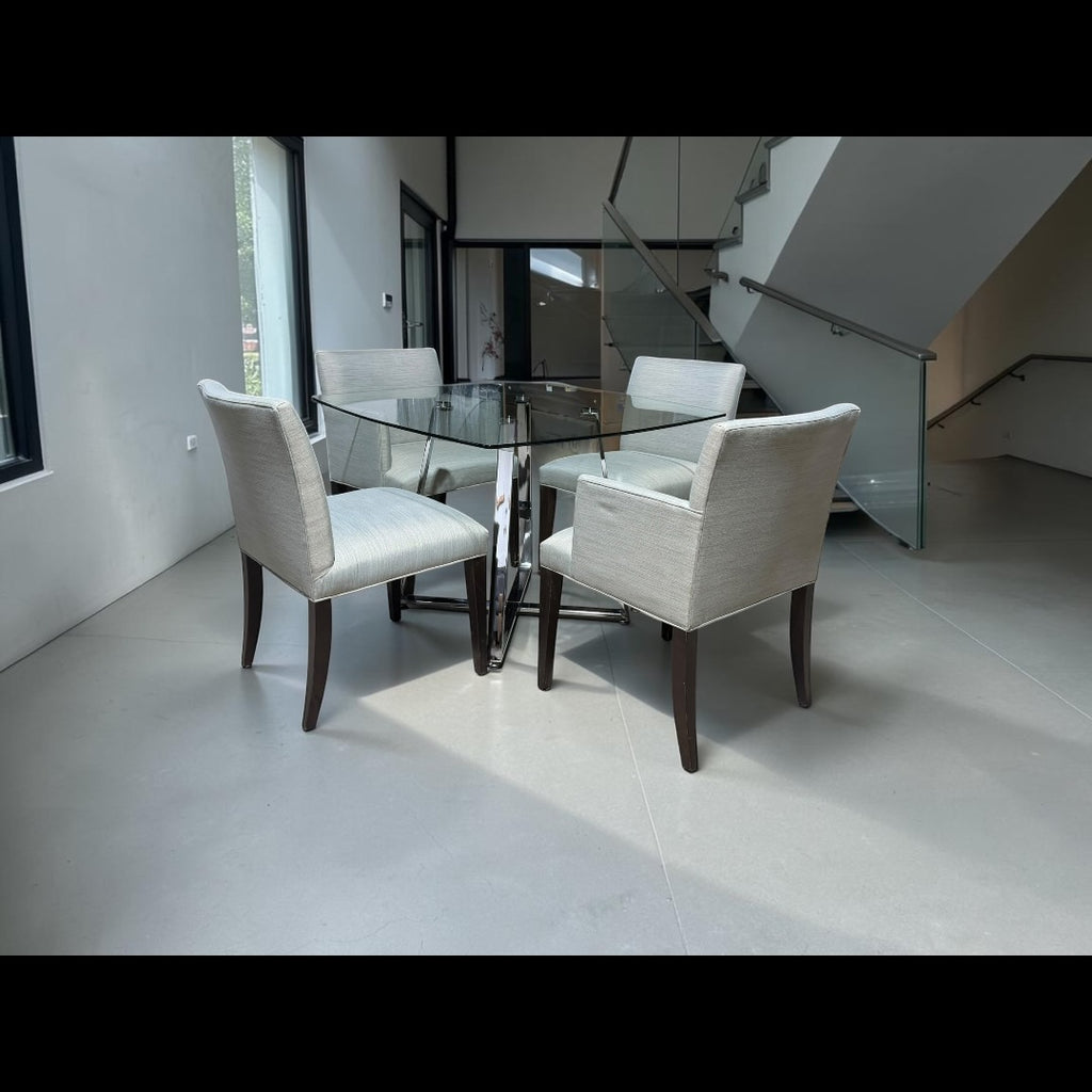 Room & Board Glass Dining Table and 4 chairs in Conley Slate