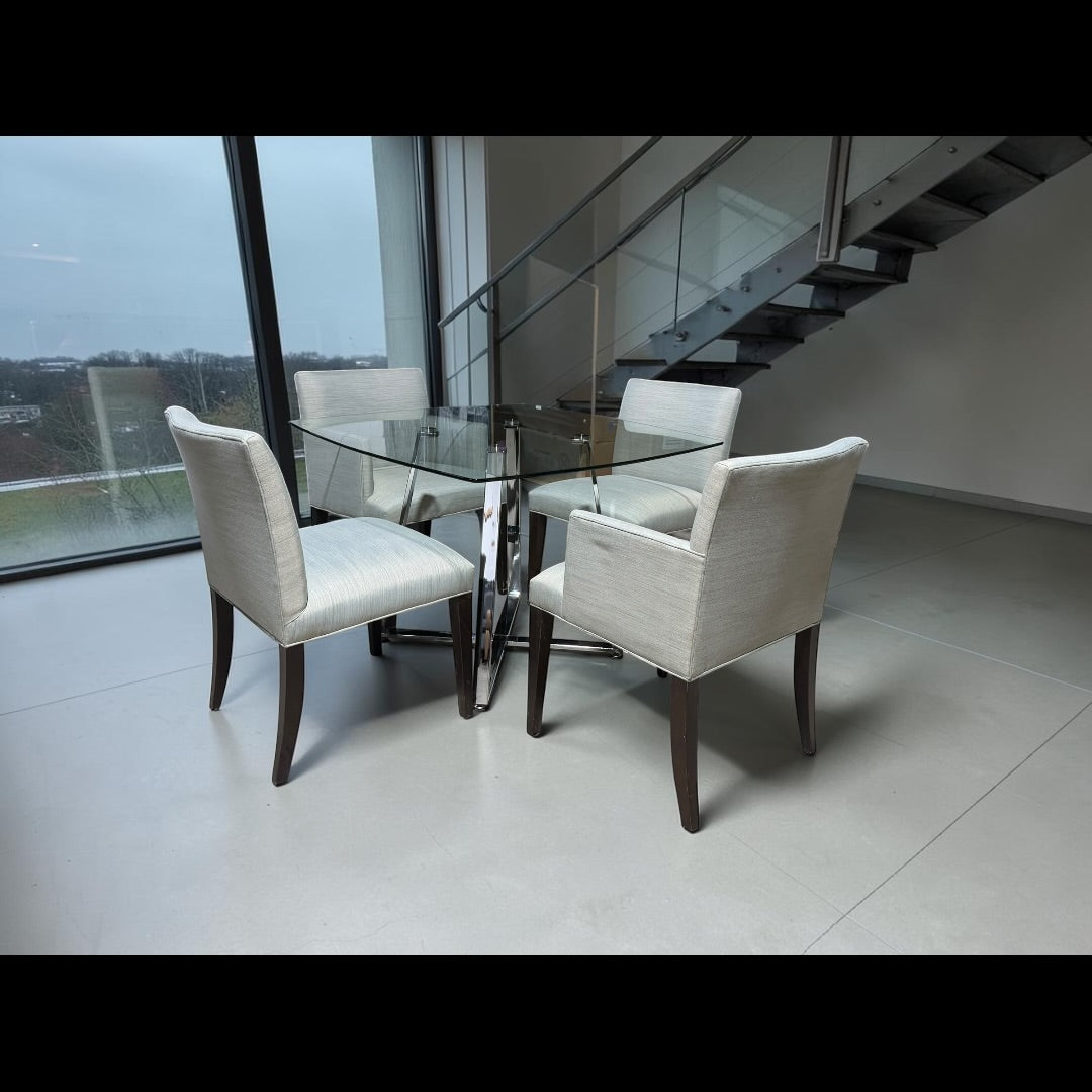 Room & Board Glass Dining Table and 4 chairs in Conley Slate