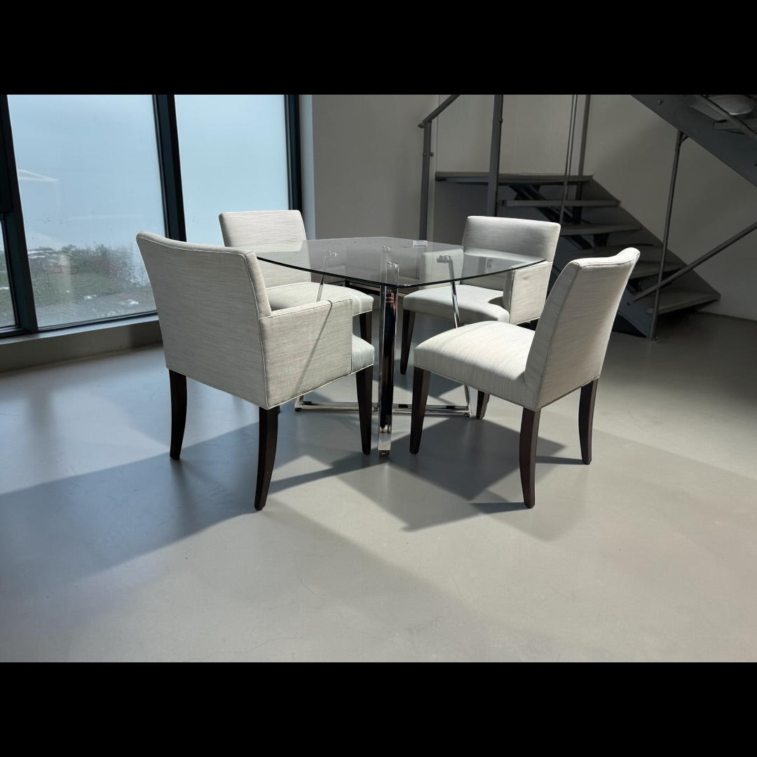 Room & Board Glass Dining Table and 4 chairs in Conley Slate