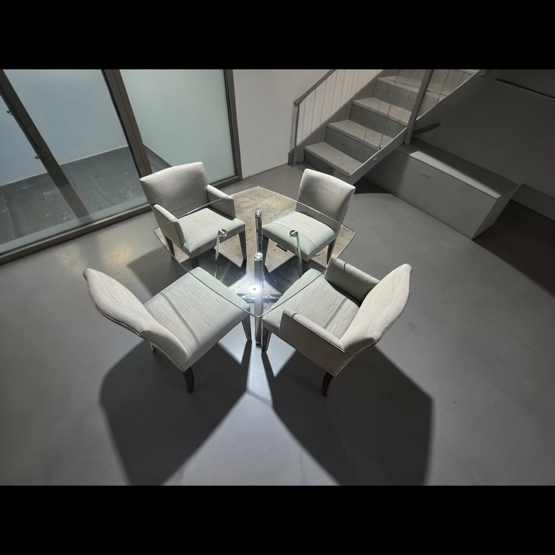 Room & Board Glass Dining Table and 4 chairs in Conley Slate