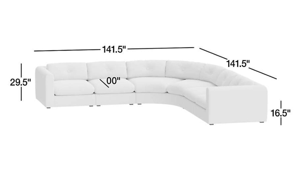 Crate & Barrel Bucktown 142” Modular 5-Piece Curved L-Shaped Wedge Sectional Sofa in Vanilla Belden boucle