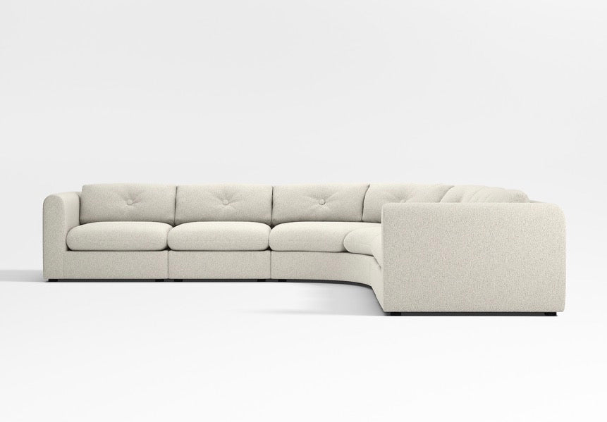Crate & Barrel Bucktown 142” Modular 5-Piece Curved L-Shaped Wedge Sectional Sofa in Vanilla Belden boucle