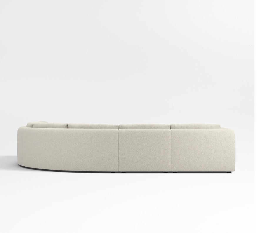 Crate & Barrel Bucktown 142” Modular 5-Piece Curved L-Shaped Wedge Sectional Sofa in Vanilla Belden boucle