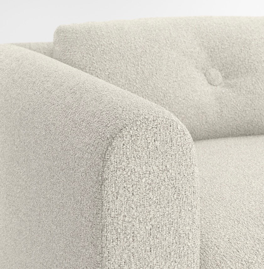 Crate & Barrel Bucktown 142” Modular 5-Piece Curved L-Shaped Wedge Sectional Sofa in Vanilla Belden boucle