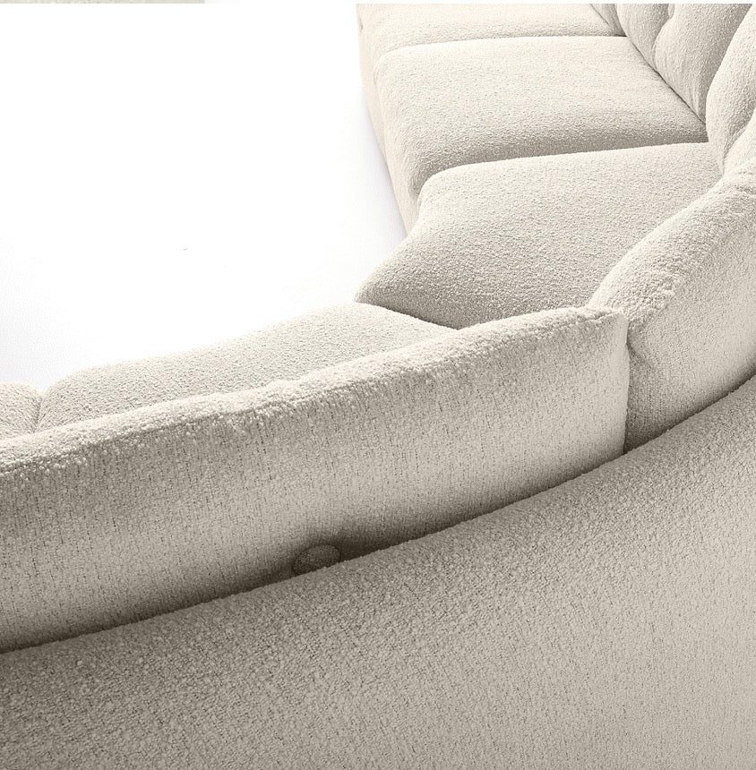 Crate & Barrel Bucktown 142” Modular 5-Piece Curved L-Shaped Wedge Sectional Sofa in Vanilla Belden boucle