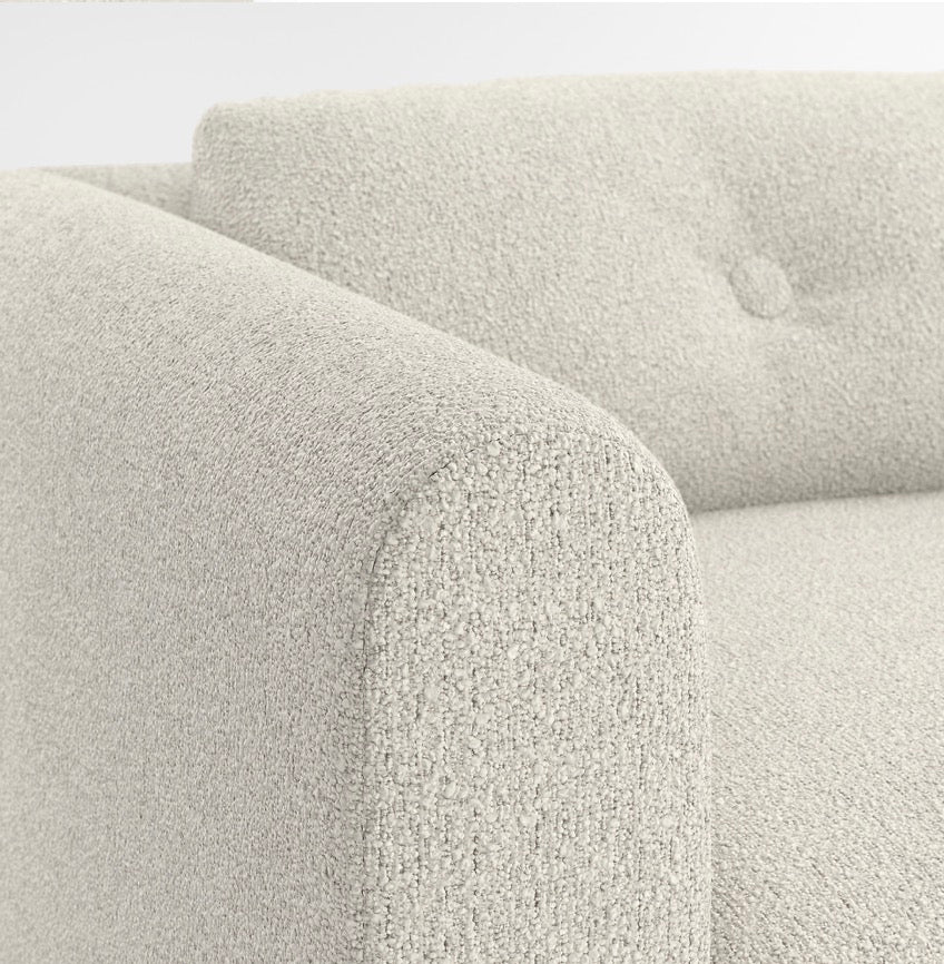 Crate & Barrel Bucktown 142” Modular 5-Piece Curved L-Shaped Wedge Sectional Sofa in Vanilla Belden boucle