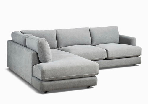 West Elm Haven 108” 2-Piece Bumper Chaise Sectional, Heavy Down Blend Cushions in Storm Gray Washed Canvas