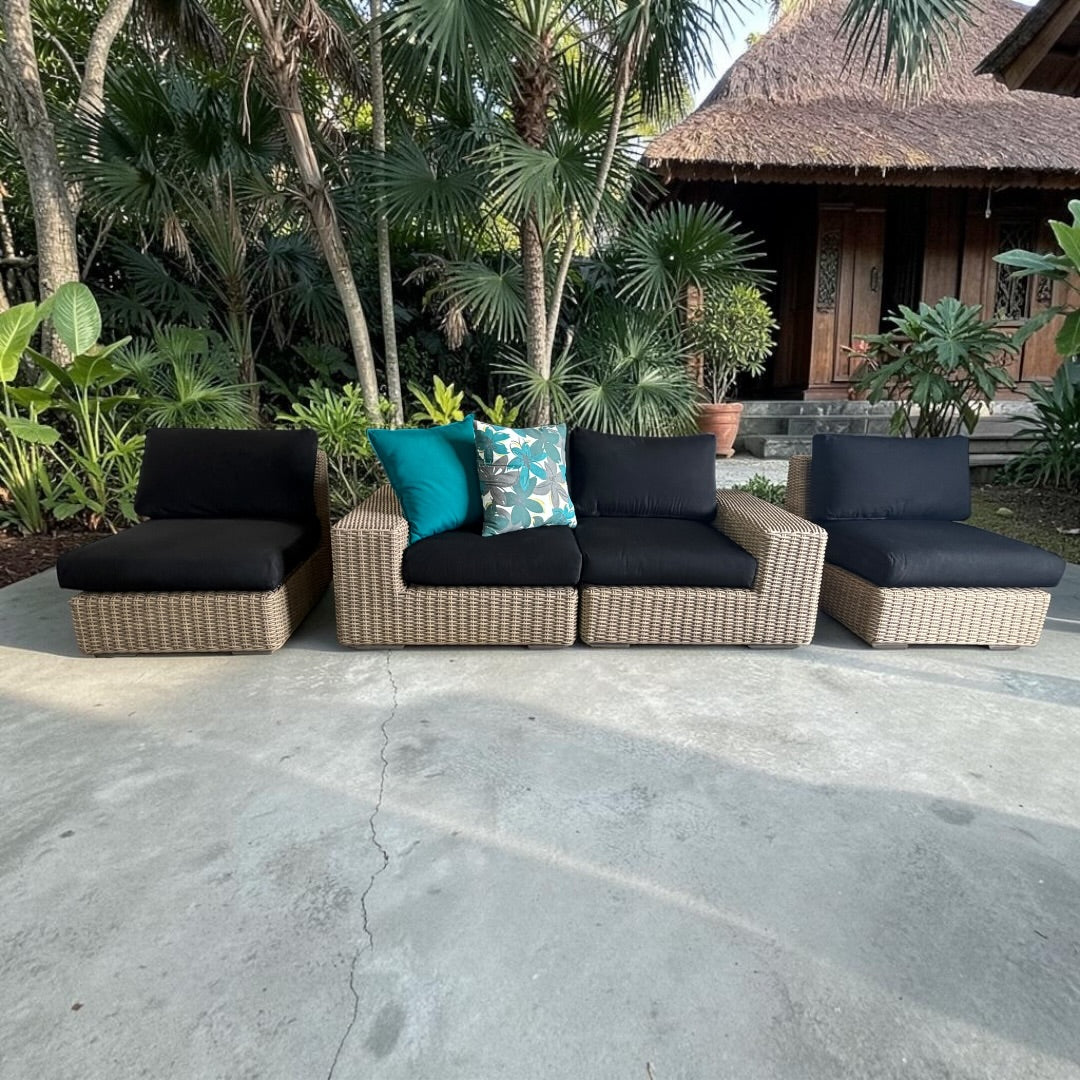 Crate & Barrel Abaco Modular All-Weather Wicker Outdoor Sofa Sectional with Graphite Sunbrella ® Cushion