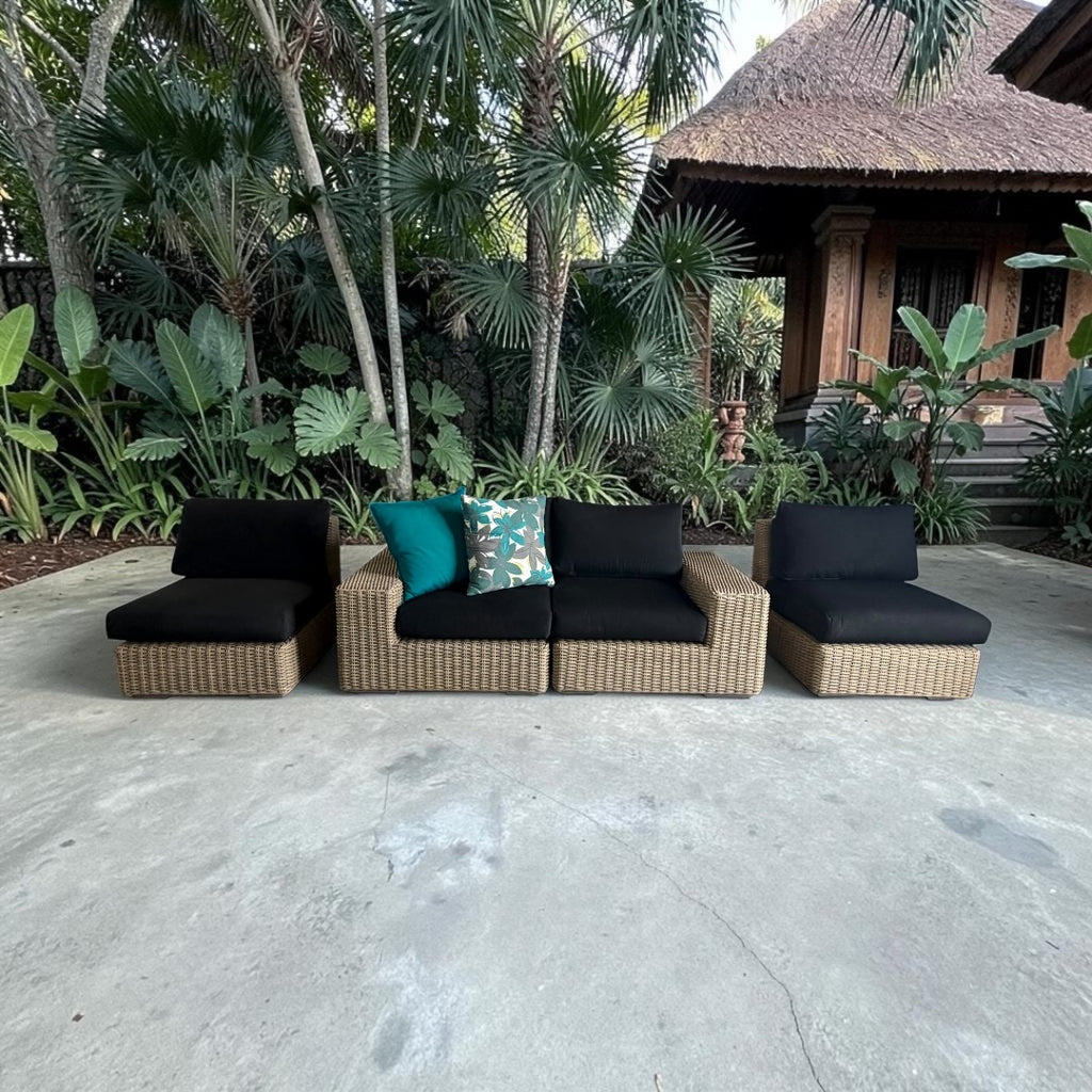 Crate & Barrel Abaco Modular All-Weather Wicker Outdoor Sofa Sectional with Graphite Sunbrella ® Cushion