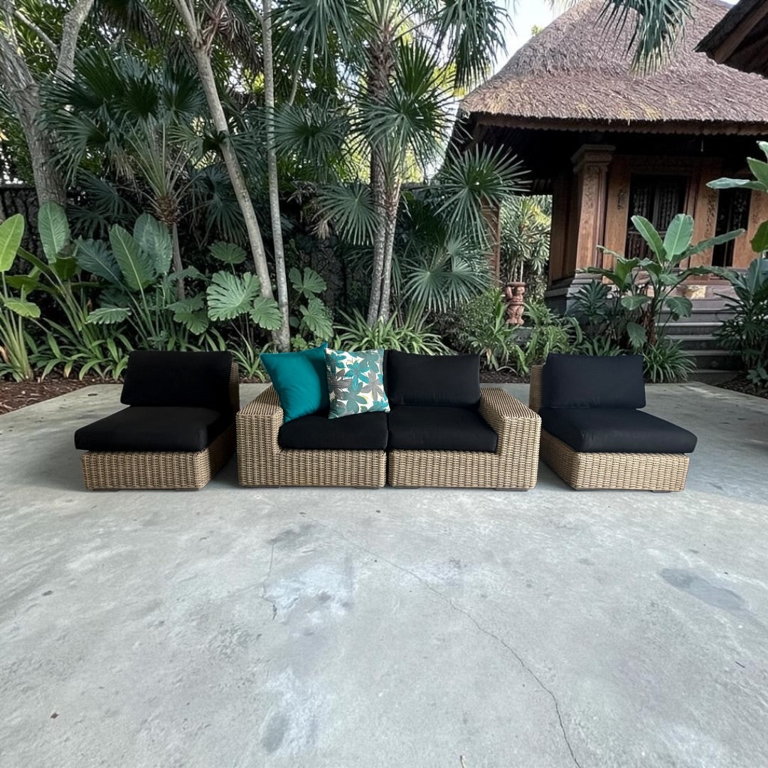 Crate & Barrel Abaco Modular All-Weather Wicker Outdoor Sofa Sectional with Graphite Sunbrella ® Cushion