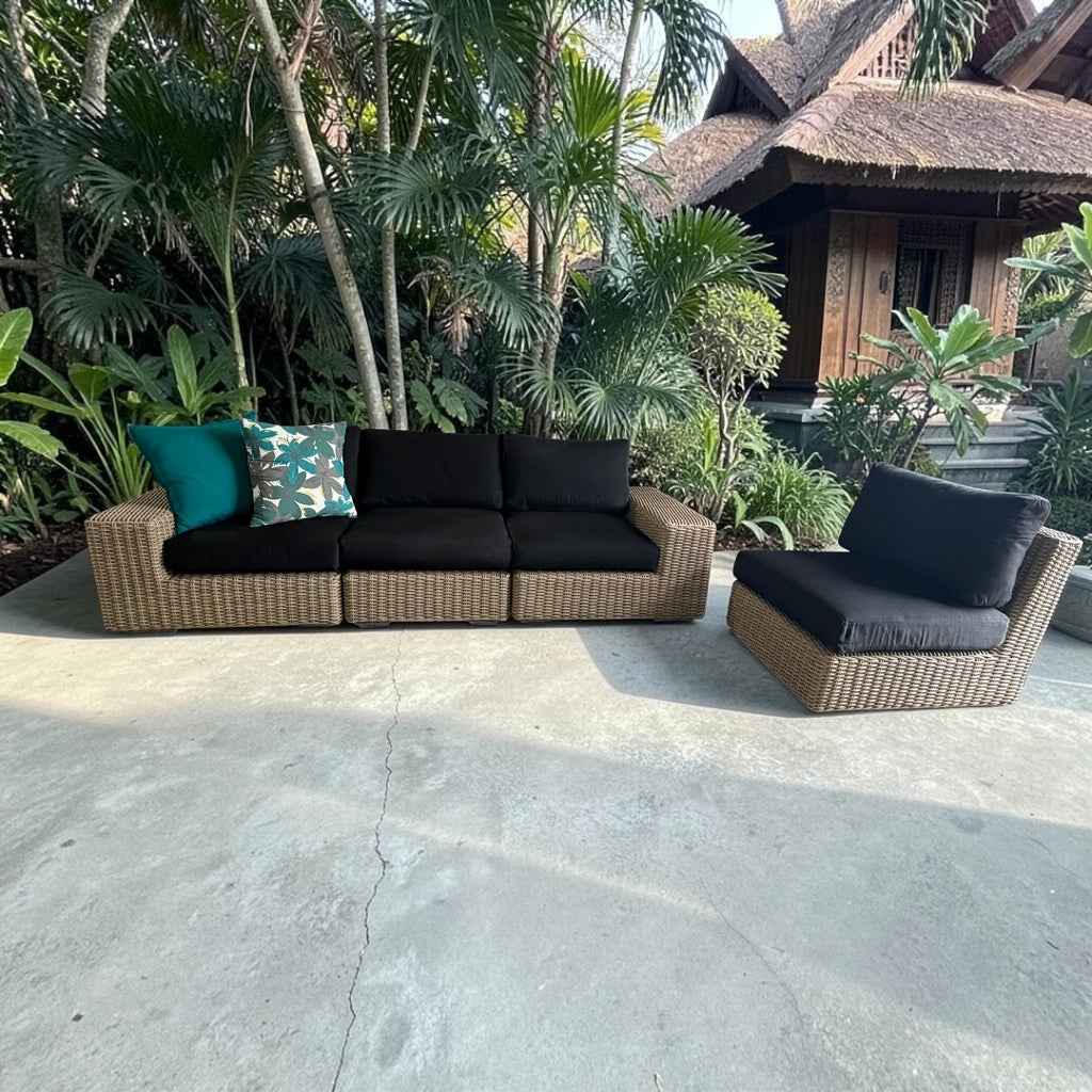 Crate & Barrel Abaco Modular All-Weather Wicker Outdoor Sofa Sectional with Graphite Sunbrella ® Cushion