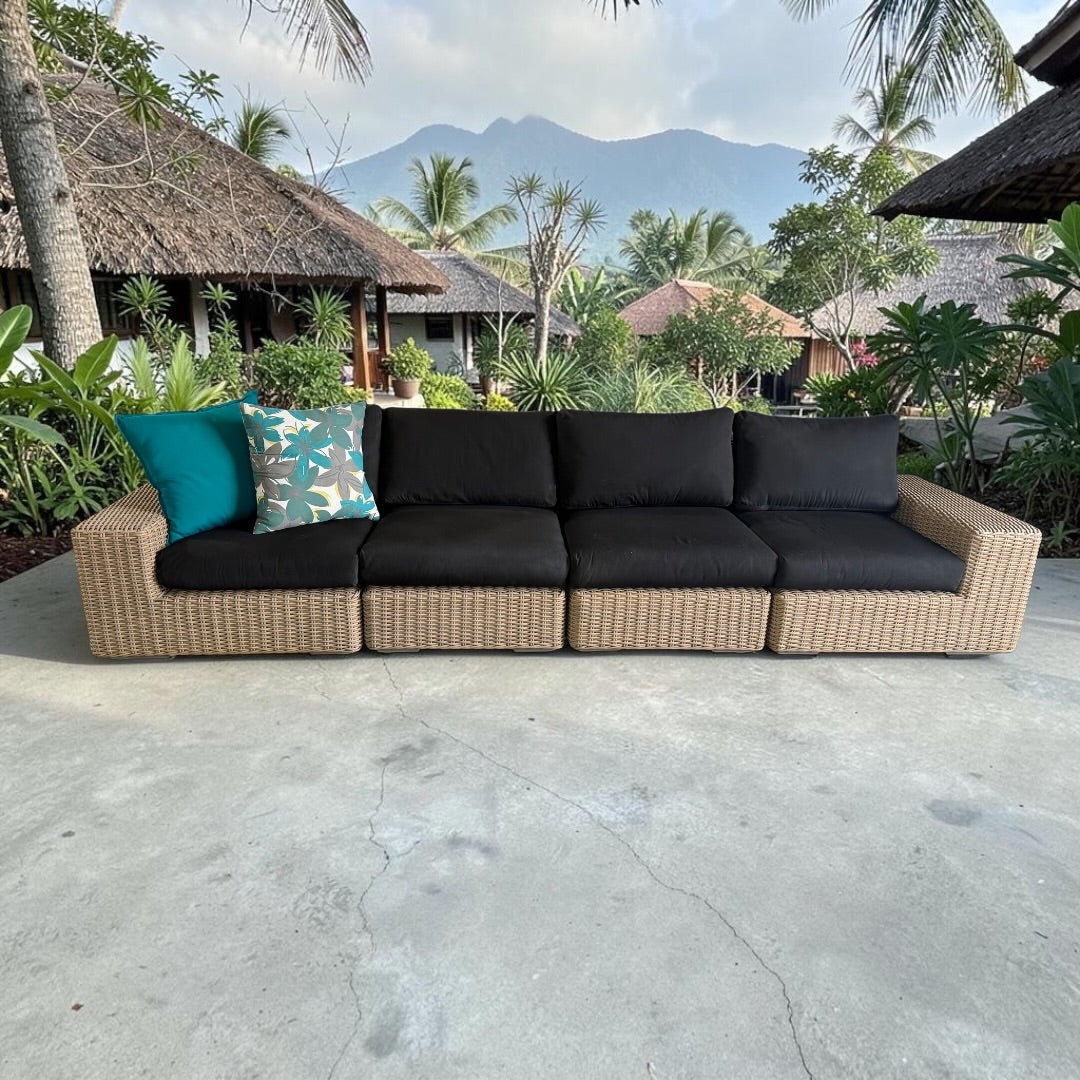 Crate & Barrel Abaco Modular All-Weather Wicker Outdoor Sofa Sectional with Graphite Sunbrella ® Cushion