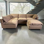 Albany Park Kova 122” 5 Piece Pillow Cushion Modular 5 Piece L-Shape Sofa Chaise + Ottoman Camel Tan Performance Velvet