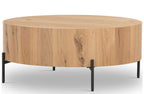 Four Hands Eaton Round Coffee Table in Light Oak Resin and Dark Gunmetal