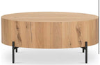 Four Hands Eaton Round Coffee Table in Light Oak Resin and Dark Gunmetal