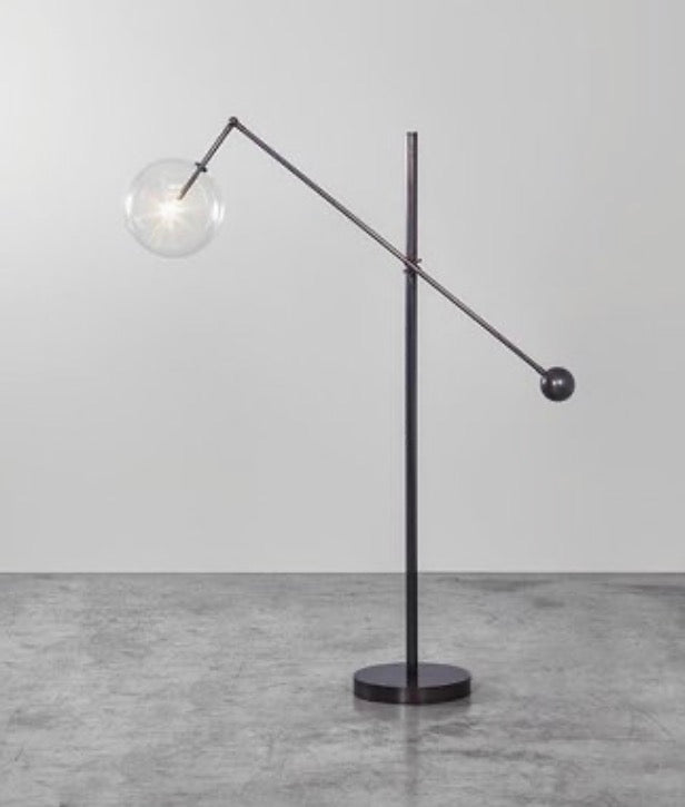 Restoration Hardware Glass Globe Mobile Lever Task Floor Lamp in Gun Metal Black