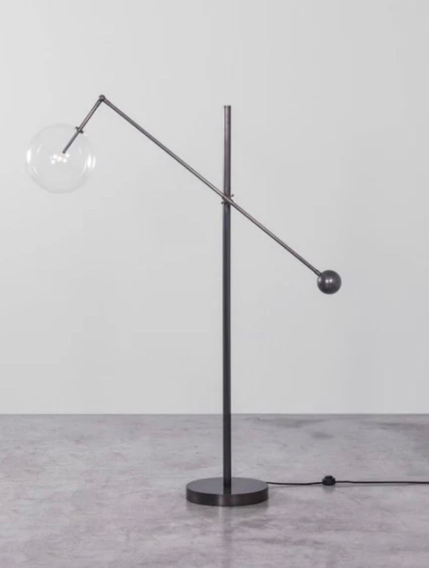 Restoration Hardware Glass Globe Mobile Lever Task Floor Lamp in Gun Metal Black