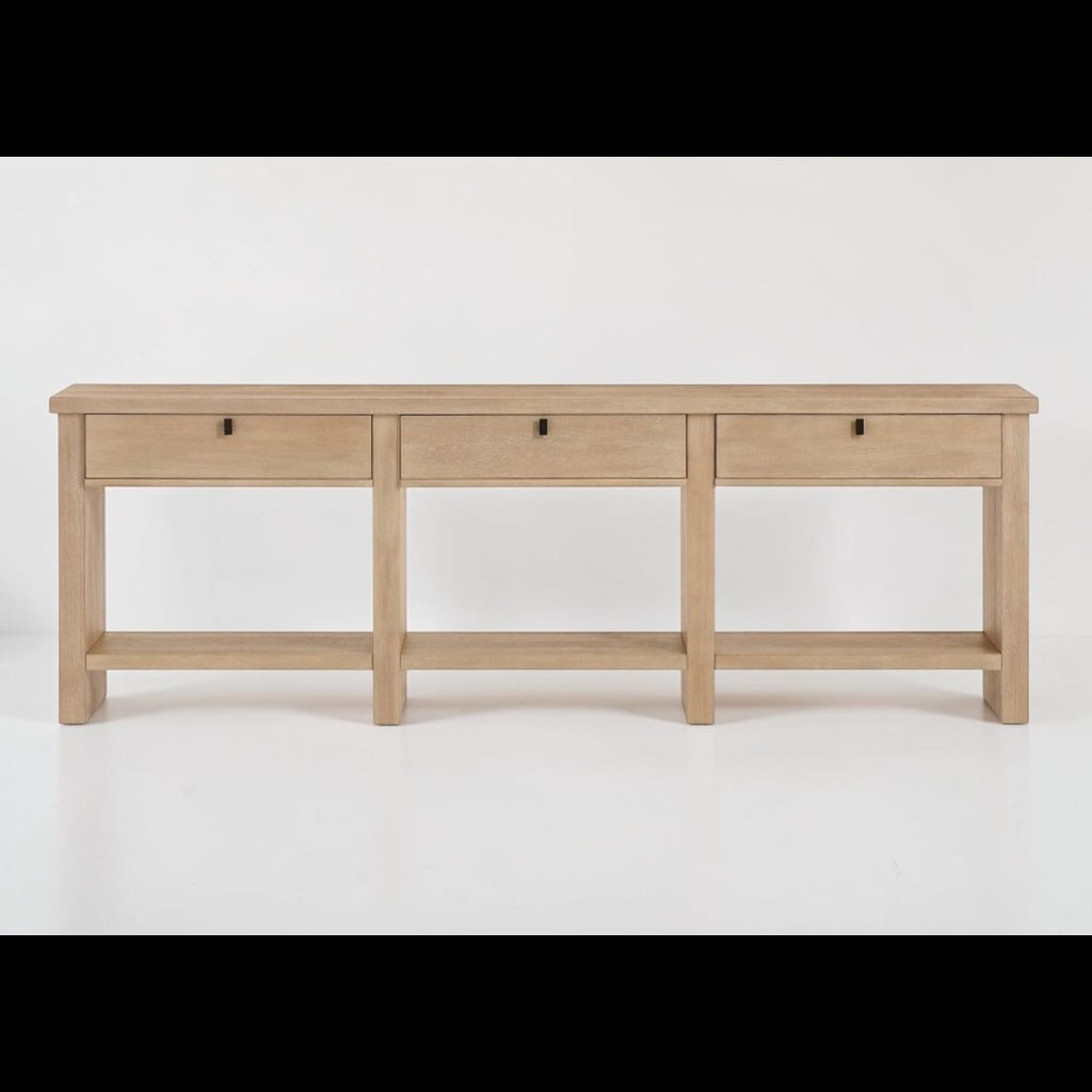 Pottery Barn Modern Farmhouse 90” Console w/ 3 Drawers in Oak Fog