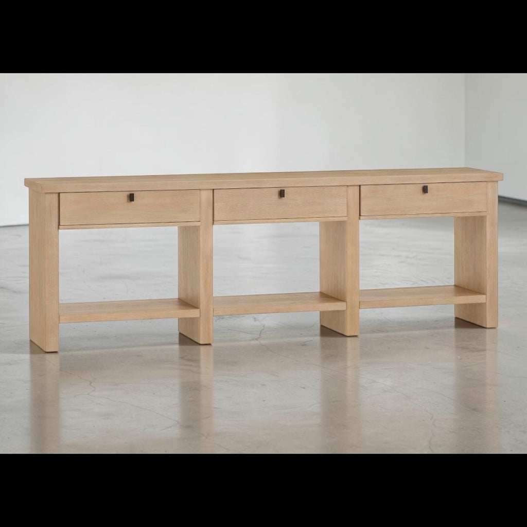 Pottery Barn Modern Farmhouse 90” Console w/ 3 Drawers in Oak Fog