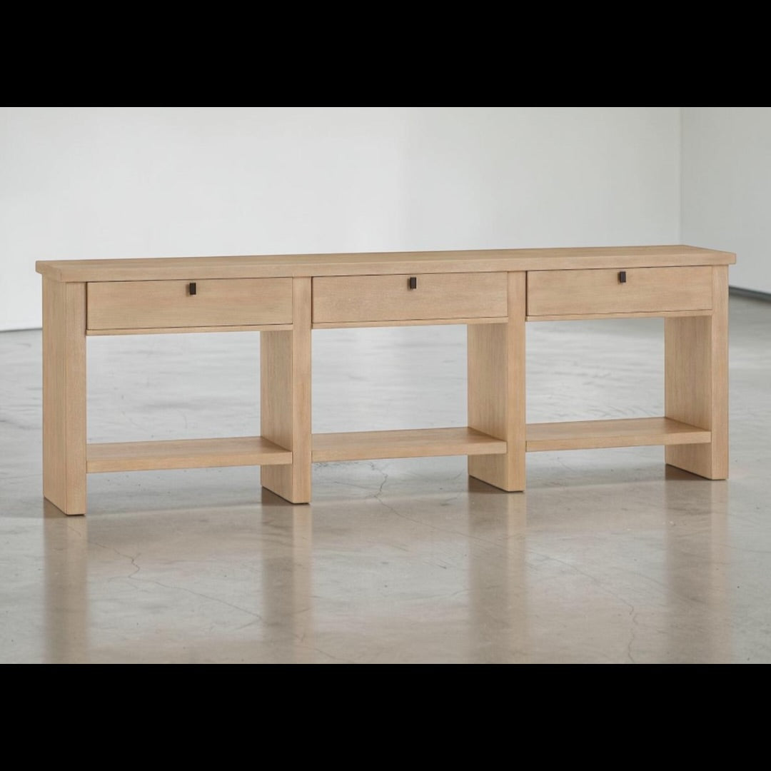 Pottery Barn Modern Farmhouse 90” Console w/ 3 Drawers in Oak Fog