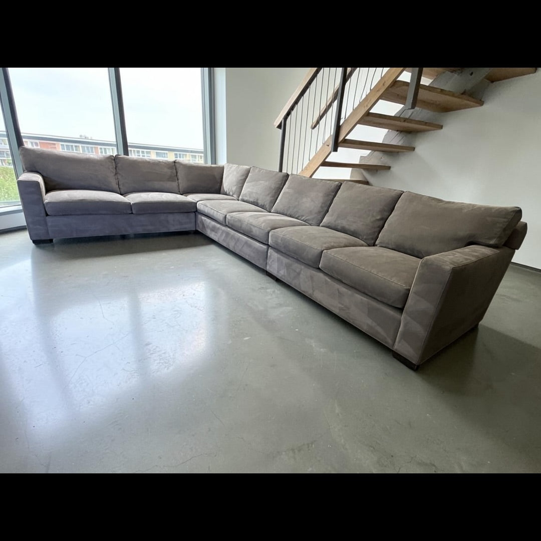 Crate & Barrel Axis 4 Piece L Shape Sectional Sofa Double Sleeper in Douglas Ice Herringbone Microfiber