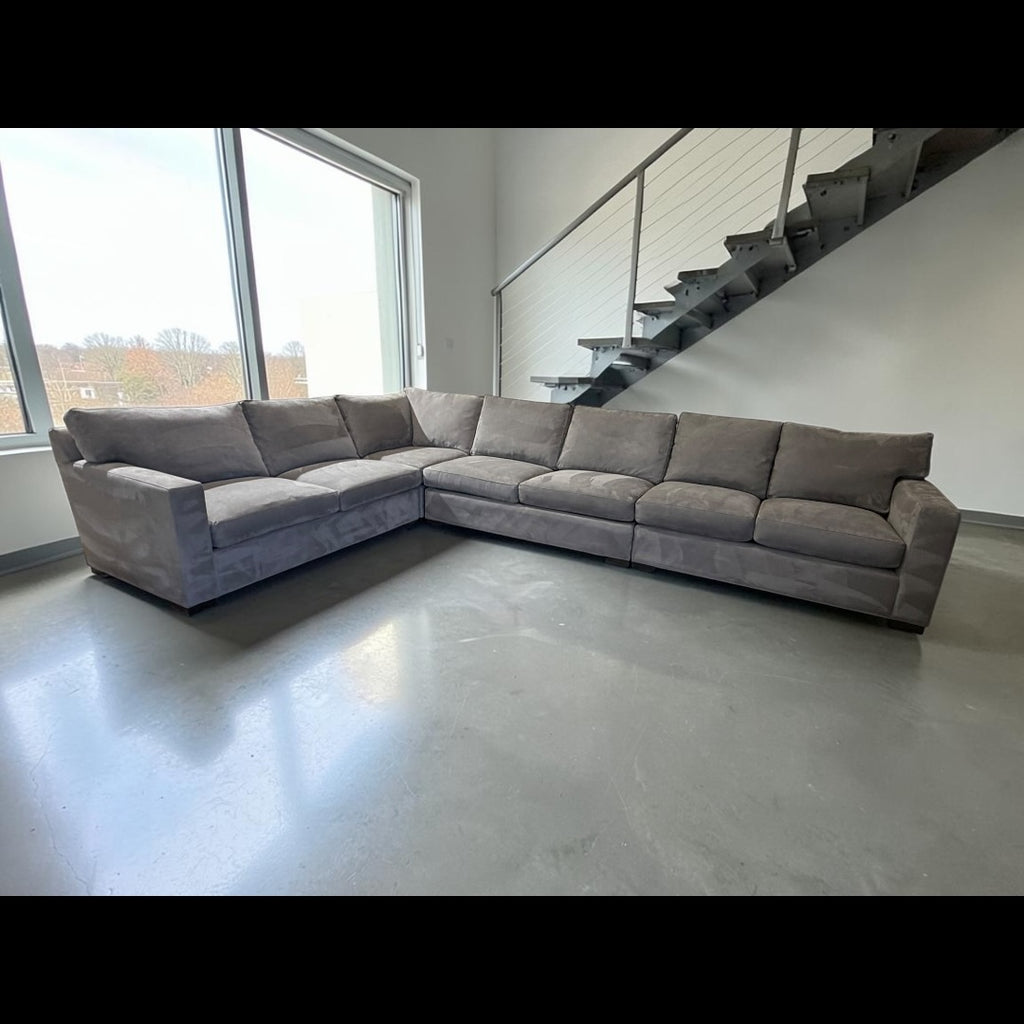 Crate & Barrel Axis 4 Piece L Shape Sectional Sofa Double Sleeper in Douglas Ice Herringbone Microfiber