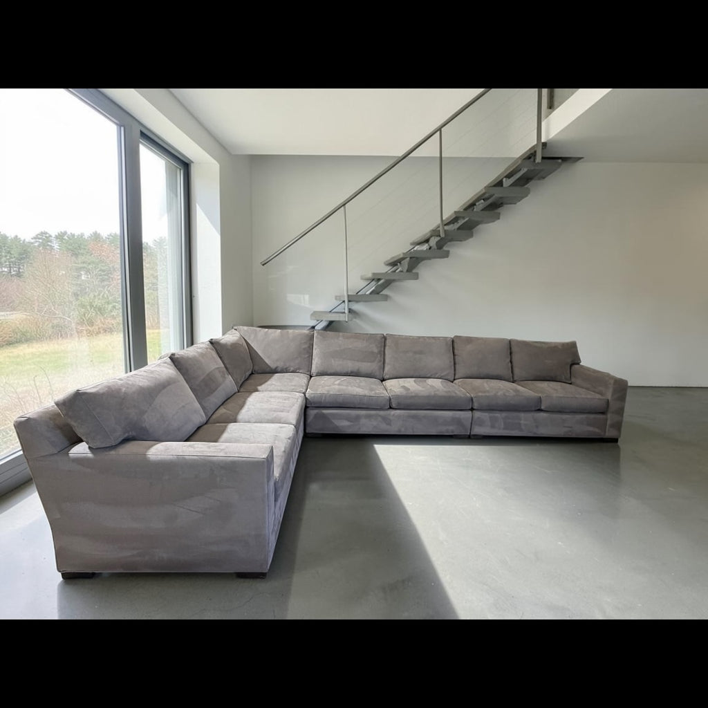 Crate & Barrel Axis 4 Piece L Shape Sectional Sofa Double Sleeper in Douglas Ice Herringbone Microfiber