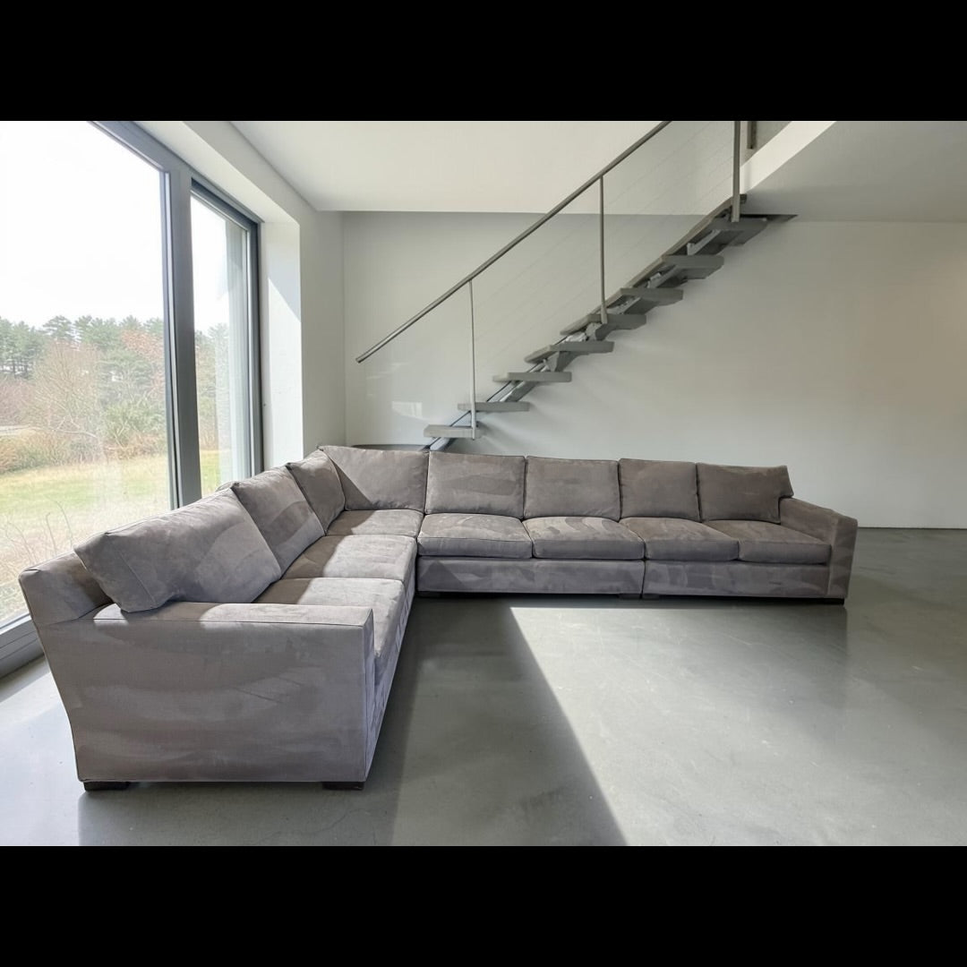 Crate & Barrel Axis 4 Piece L Shape Sectional Sofa Double Sleeper in Douglas Ice Herringbone Microfiber