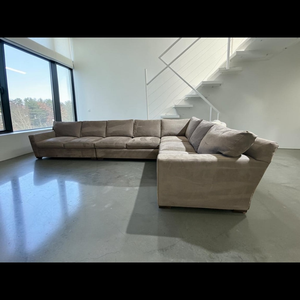 Crate & Barrel Axis 4 Piece L Shape Sectional Sofa Double Sleeper in Douglas Ice Herringbone Microfiber