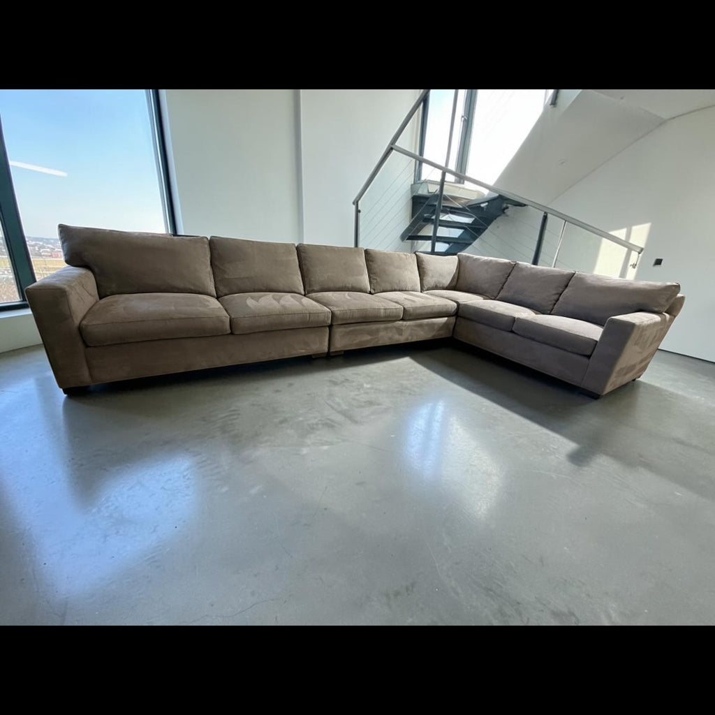 Crate & Barrel Axis 4 Piece L Shape Sectional Sofa Double Sleeper in Douglas Ice Herringbone Microfiber