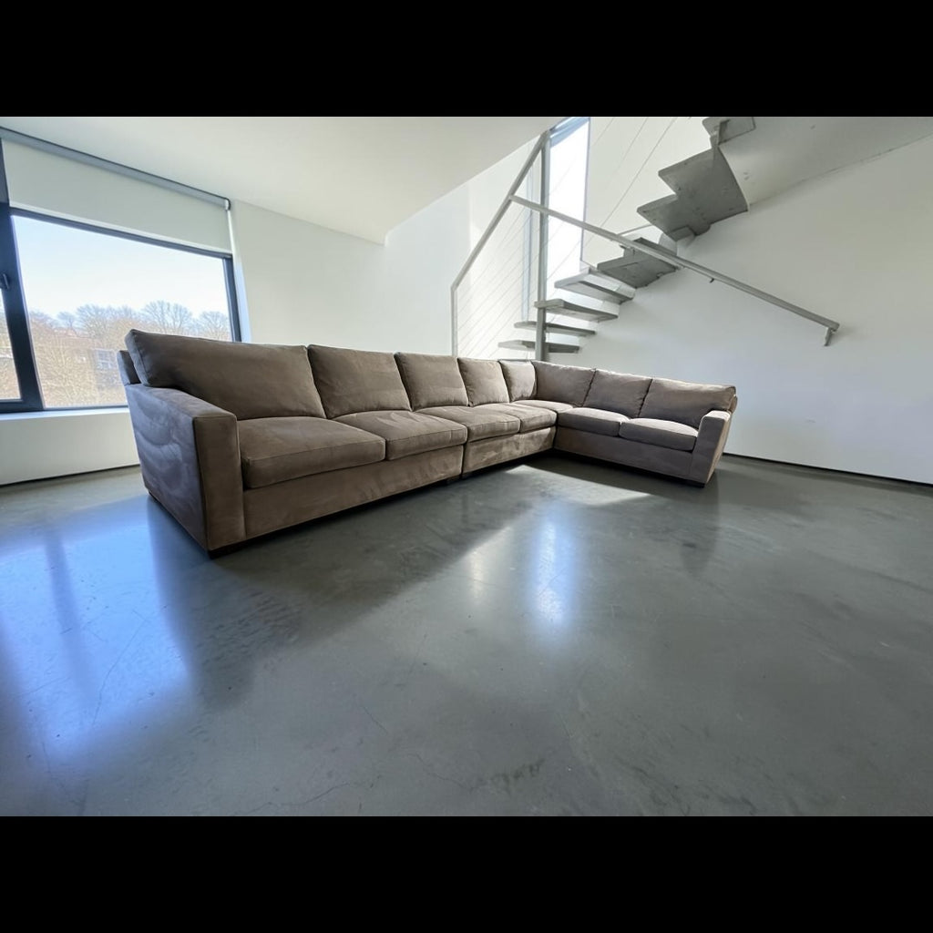 Crate & Barrel Axis 4 Piece L Shape Sectional Sofa Double Sleeper in Douglas Ice Herringbone Microfiber