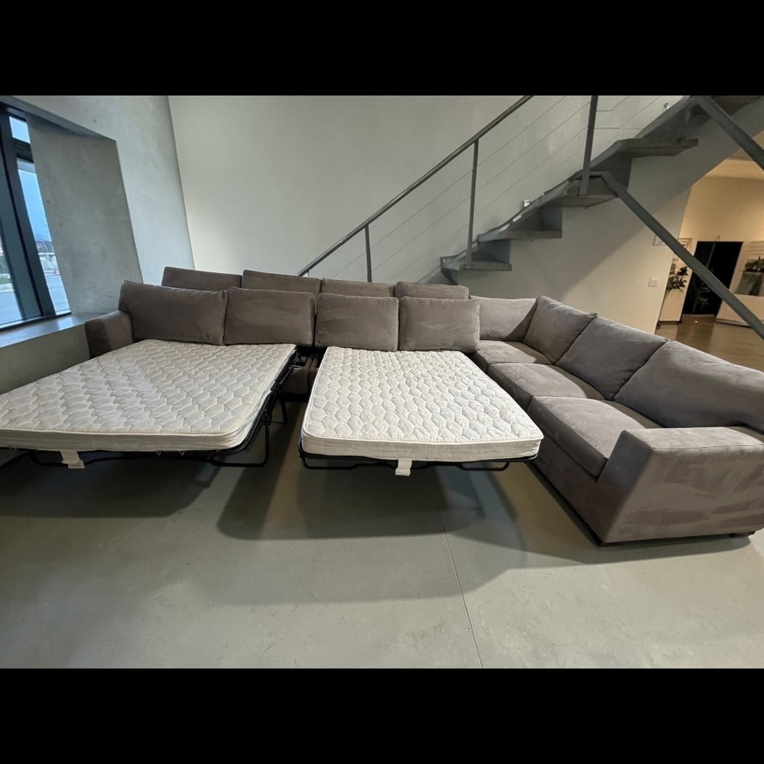 Crate & Barrel Axis 4 Piece L Shape Sectional Sofa Double Sleeper in Douglas Ice Herringbone Microfiber