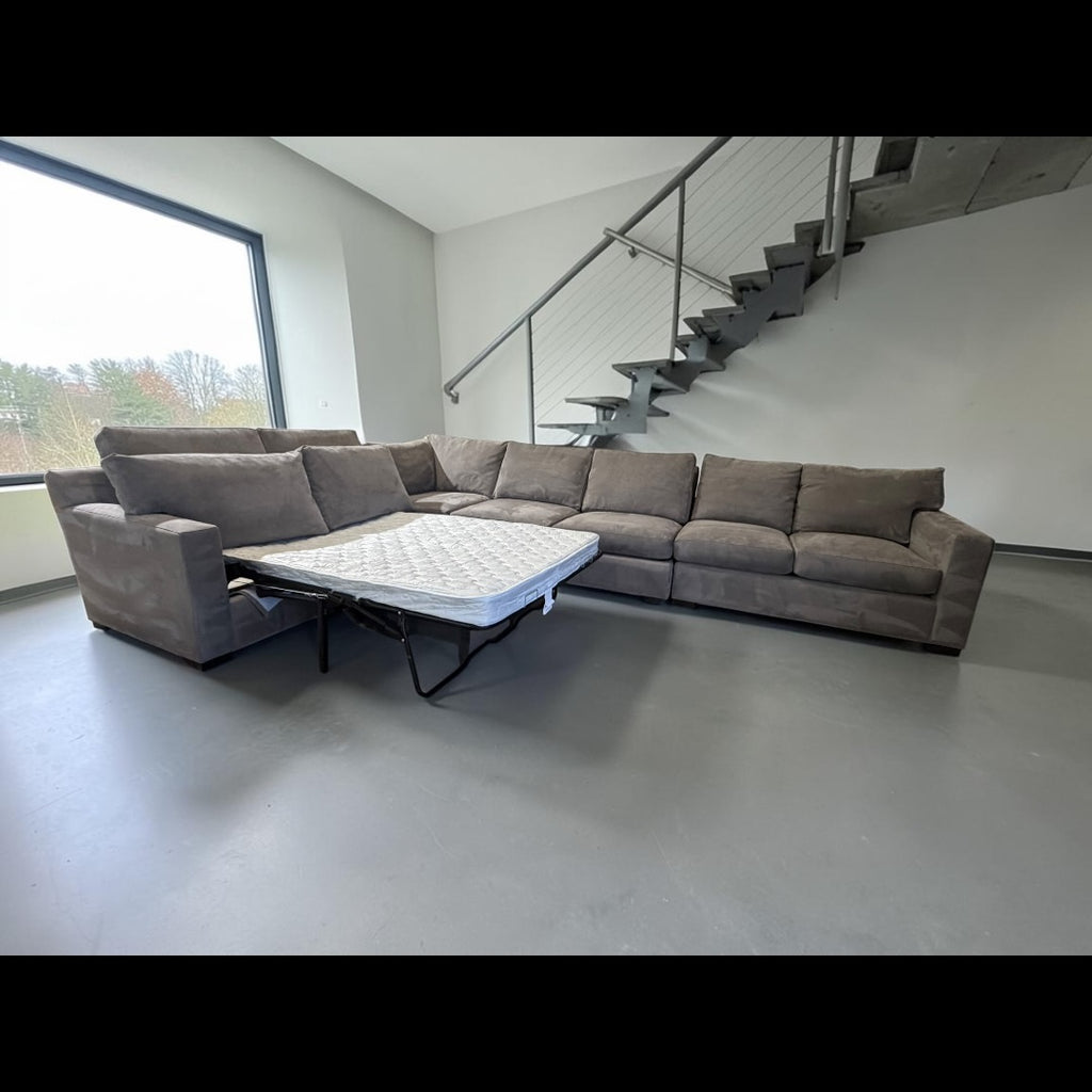 Crate & Barrel Axis 4 Piece L Shape Sectional Sofa Double Sleeper in Douglas Ice Herringbone Microfiber