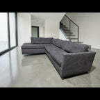 West Elm Harris 116” 2-Piece L Shape Bumper Chaise Sectional Sofa, Down Blend in Performance Basket Slub Pewter Gray