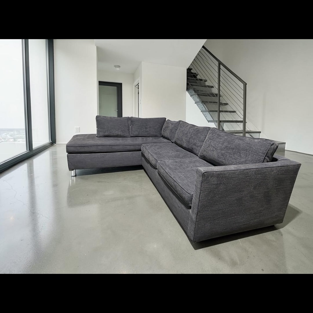 West Elm Harris 116” 2-Piece L Shape Bumper Chaise Sectional Sofa, Down Blend in Performance Basket Slub Pewter Gray